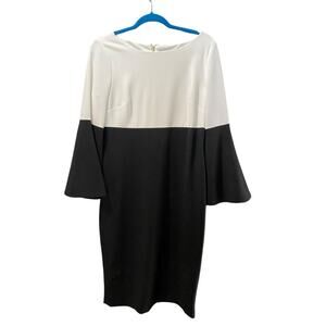 Calvin Klein Black White Barbiecore Bell Sleeves Pencil Midi Dress Size 12